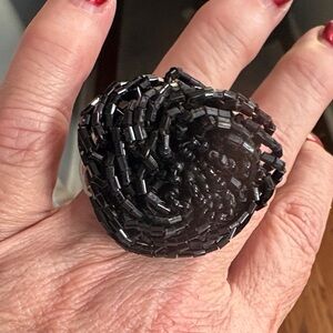 Elegant Black Beaded Ring